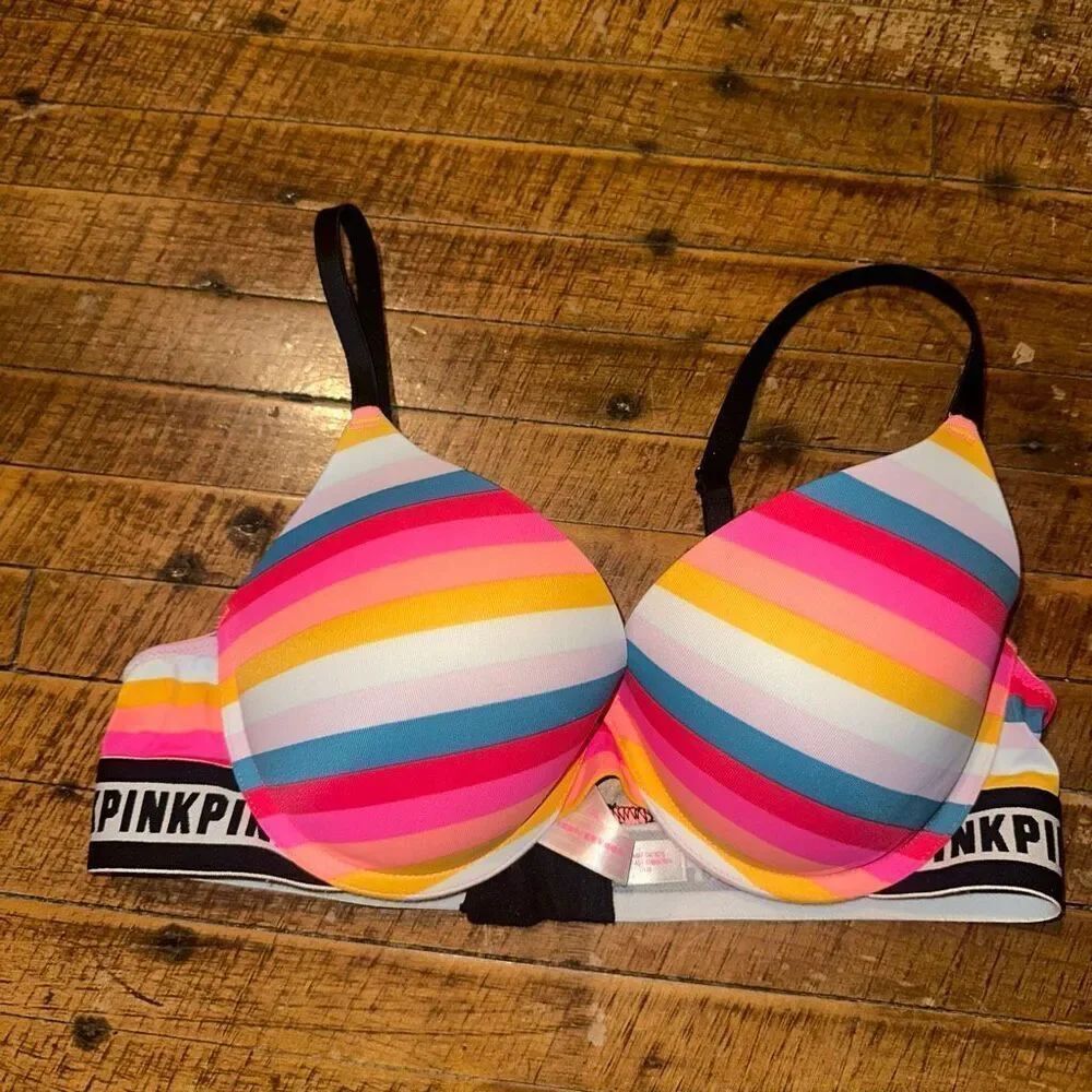 Victoria’s Secret 36B hot pink striped everyday push-up bra